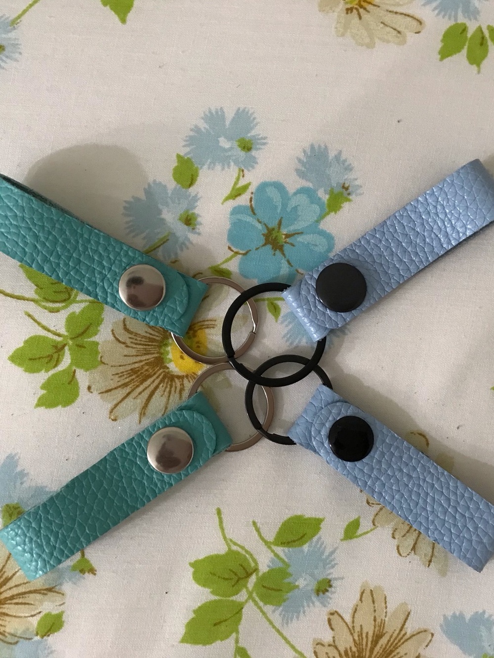 Handmade Genuine Leather Snap Keychains - Blue & Teal